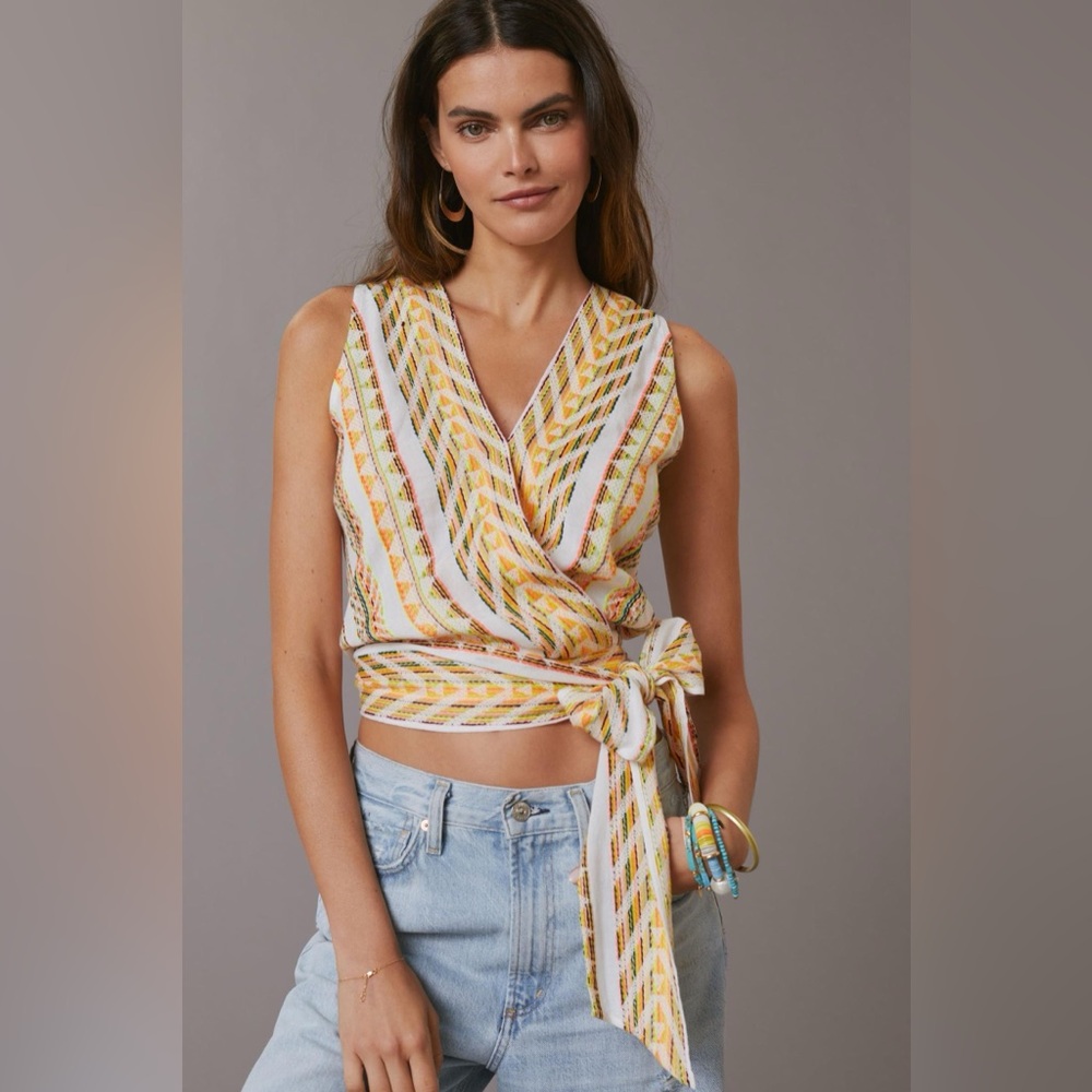 Anthropologie DOLAN Embroidered Wrap Top NWT
